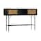 Armen Living Saratoga Console Table in Black Acacia with Rattan LCSRCNBL - alternate 1